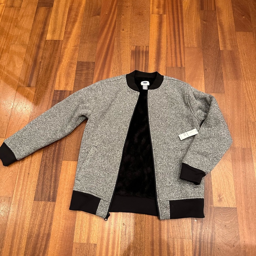 New w/Tag - Old Navy, child size L (10-12), grey sweatshirt black neckline/cuffs